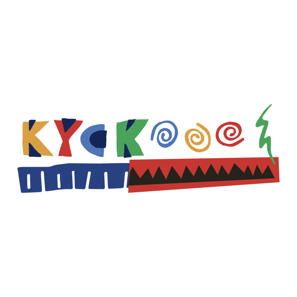 Brightly coloured KYCK 2026 logo with playful design elements for the event merchandise.